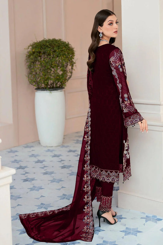 Carmine Maroon Pakistani Salwar Kameez With Dupatta Work